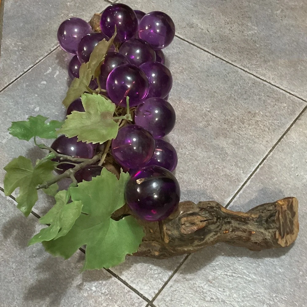 Decorative Purple Grape Cluster with Leaves purple glass